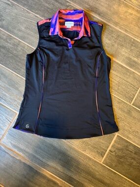 Chase54 Women's Black Sleeveless golf shirt with Pink-Purple Trim
